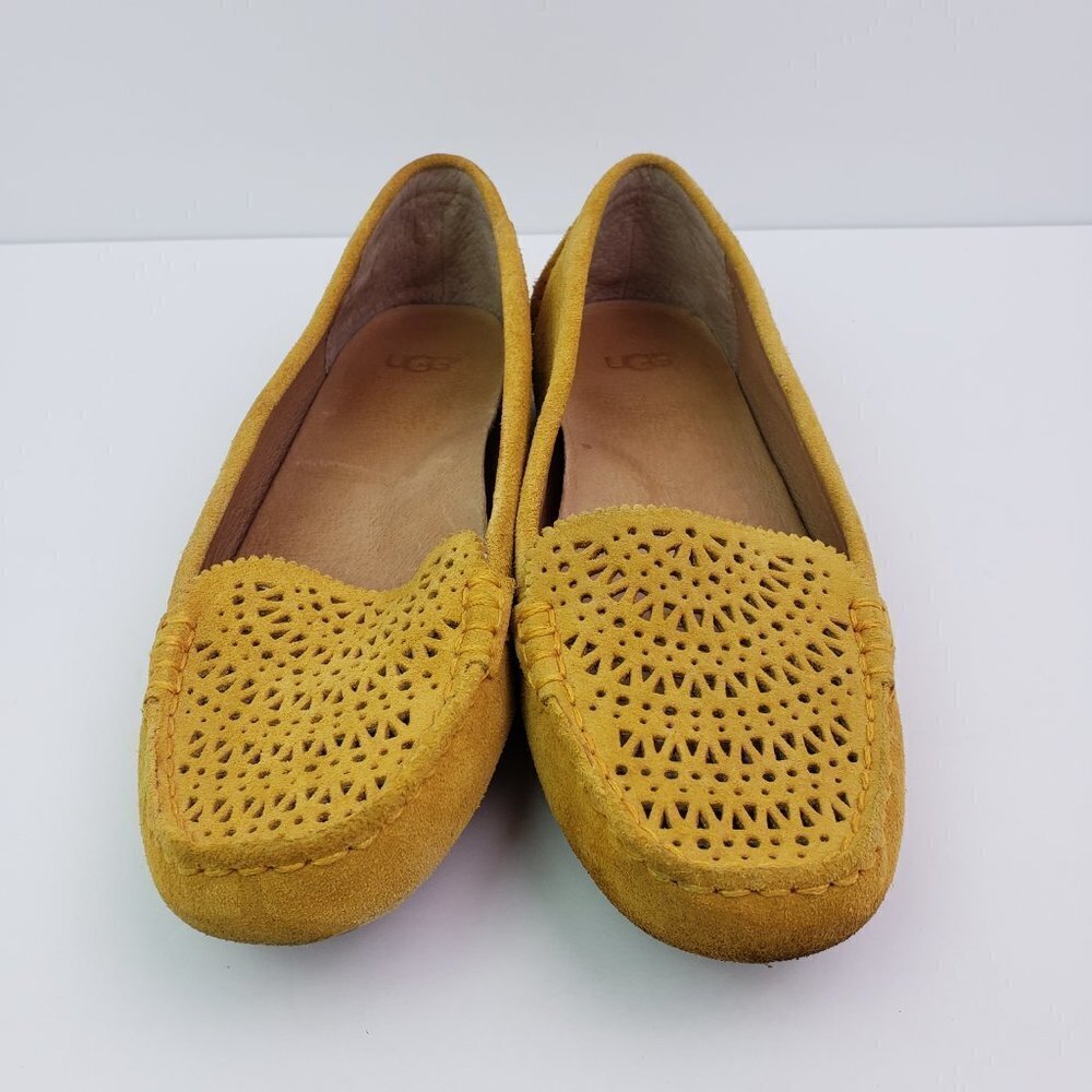 Ugg Australia Clair Womens Sz 7 Yellow Suede Slip On Driving Moc Toe Loafer Shoe - Picture 4 of 11